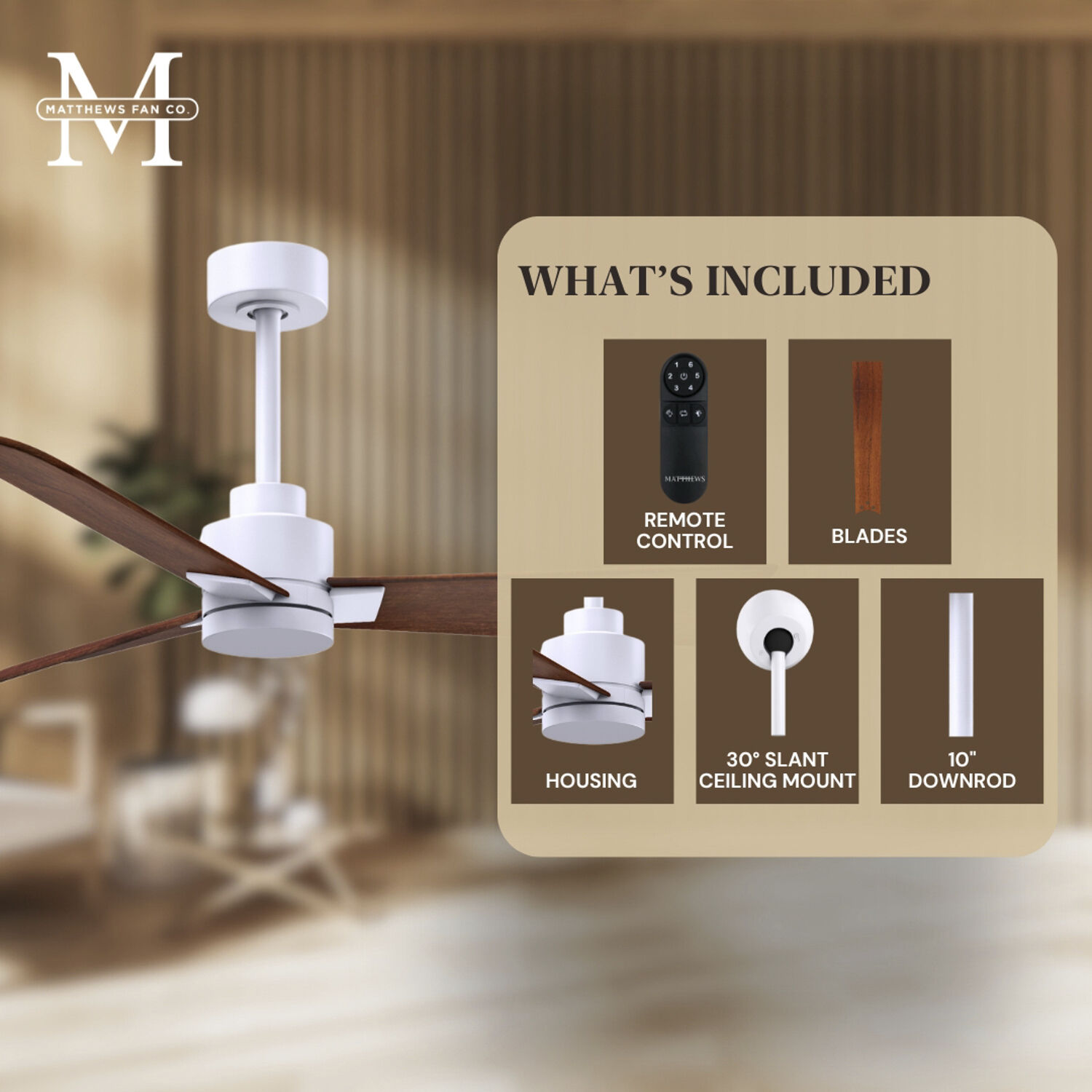 Atlas Alessandra 56 inch Matte White with Walnut Tone Blades Ceiling Fan